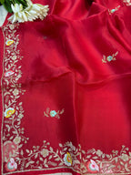 Red Hand Zardozi Work Pure Organza Trendy Saree With Heavy Work Crepe Blouse - Luxurion World
