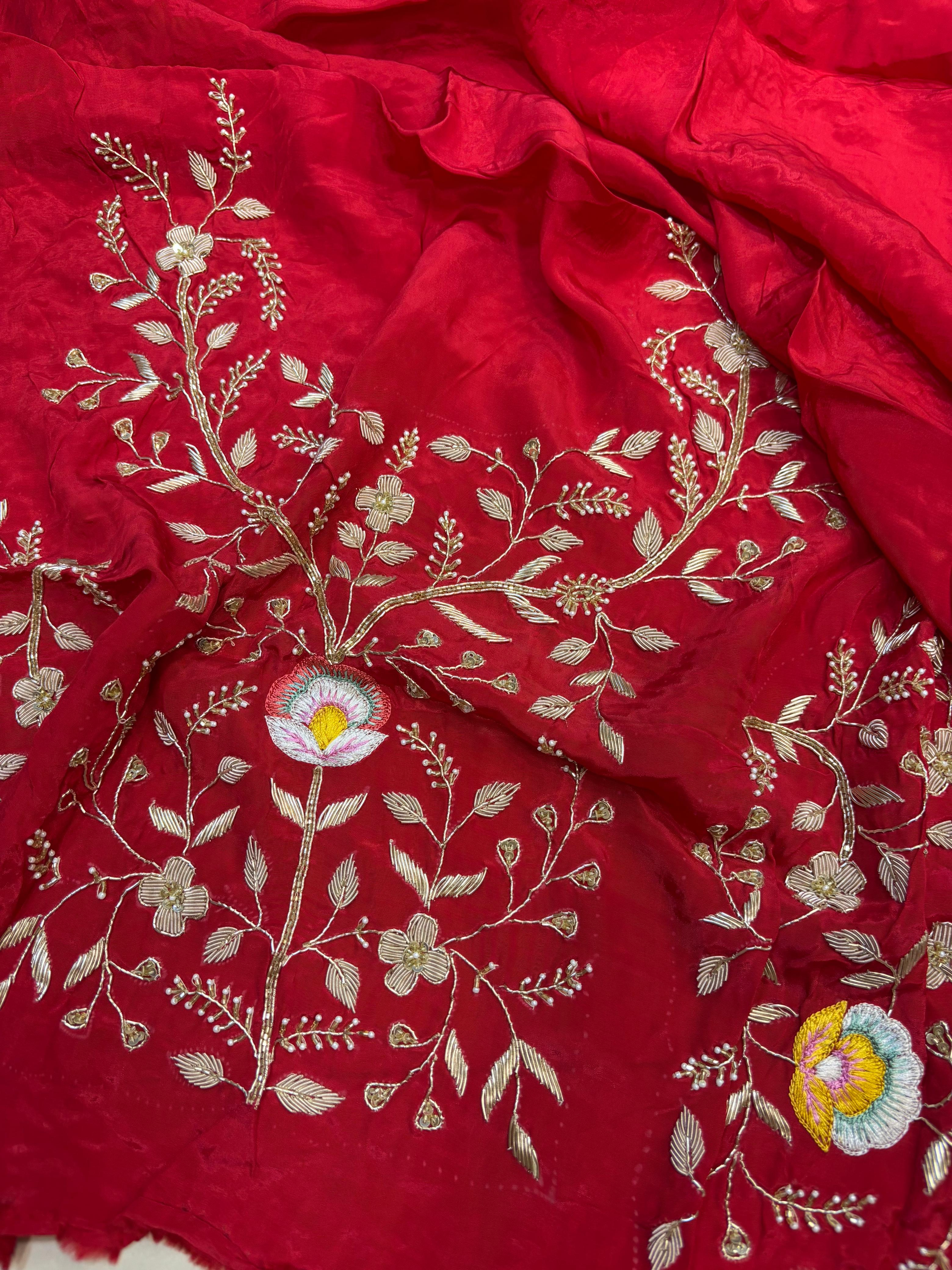 Red Hand Zardozi Work Pure Organza Trendy Saree With Heavy Work Crepe Blouse - Luxurion World