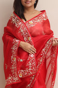Red Hand Zardozi Work Pure Organza Trendy Saree With Heavy Work Crepe Blouse - Luxurion World