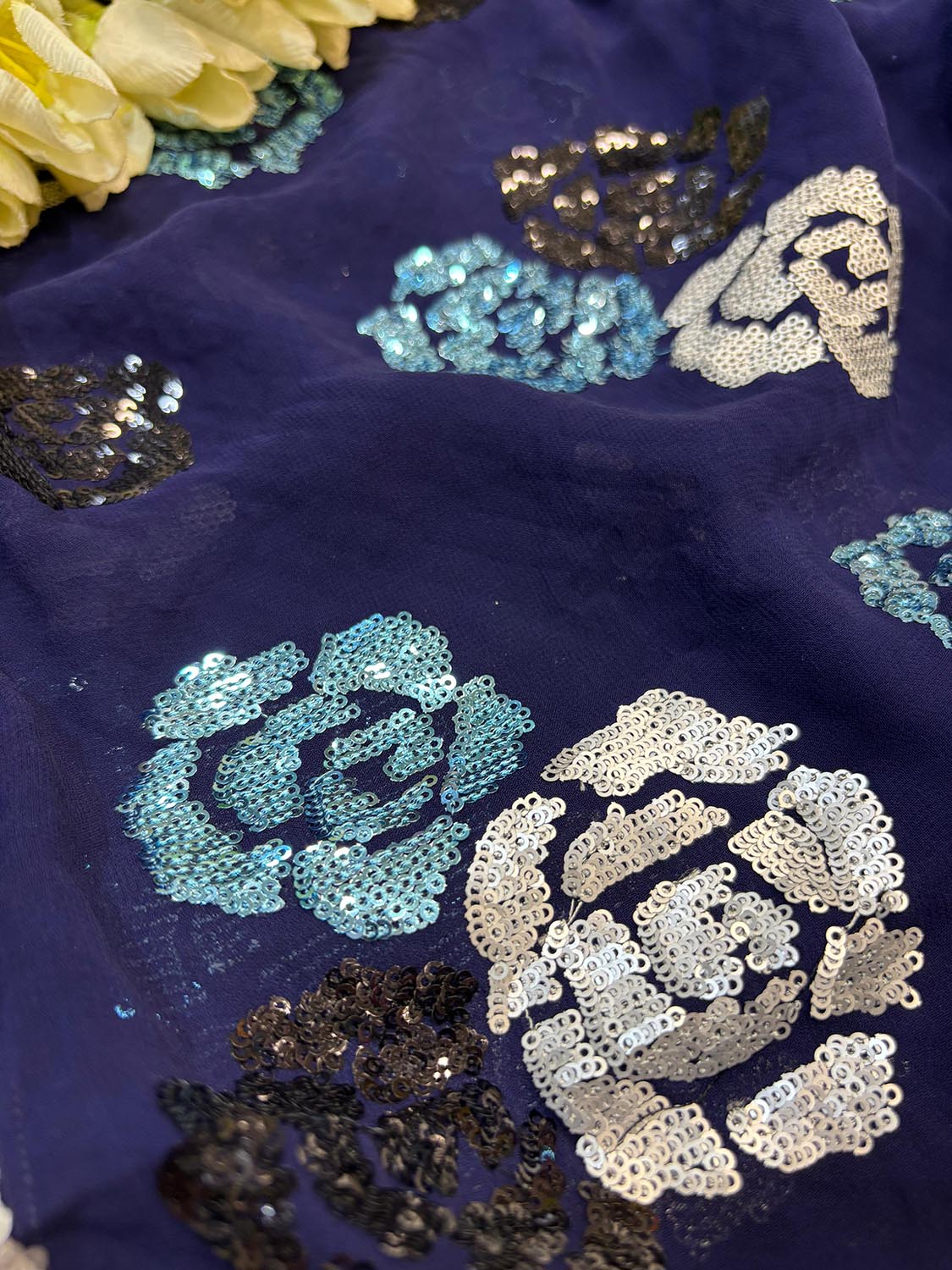 Blue Trendy Pure Georgette Full Sequins Work Saree - Luxurion World