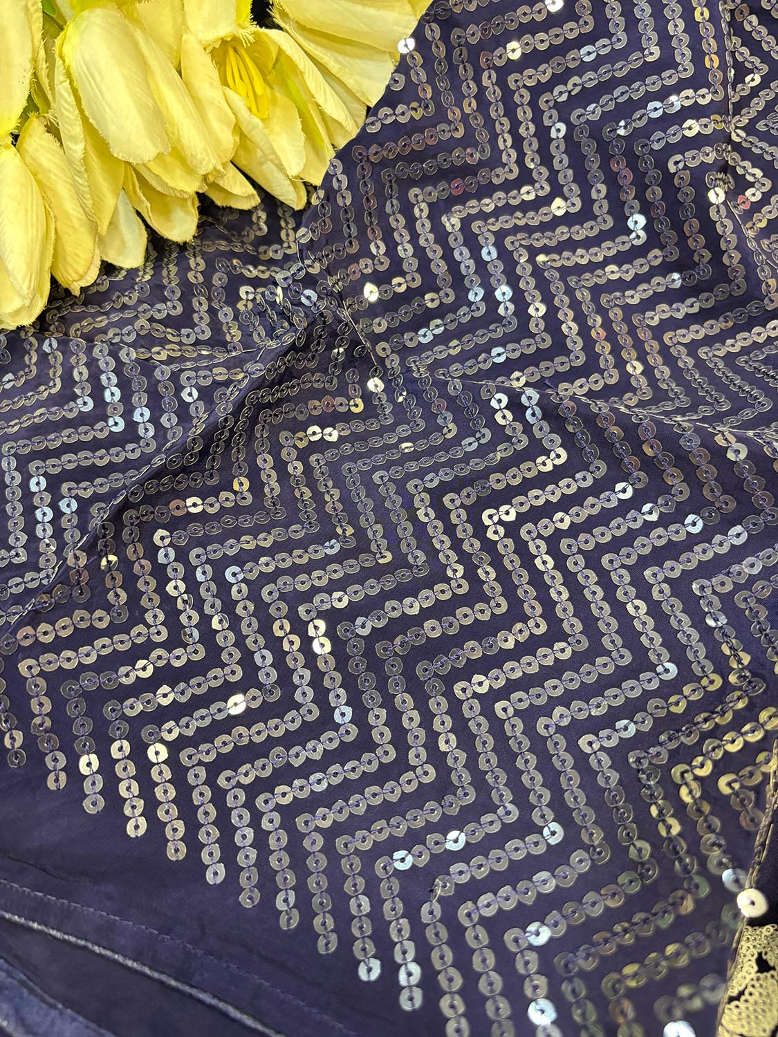 Blue Trendy Pure Georgette Full Sequins Work Saree - Luxurion World