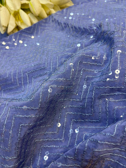 Blue Trendy Pure Georgette Full Sequins Work Saree - Luxurion World