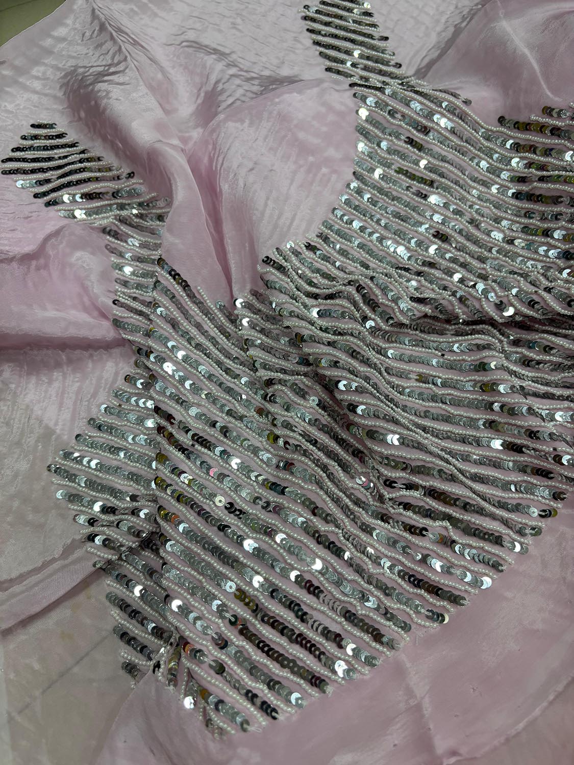 Pink Trendy Pure Georgette Sequins Work Saree - Luxurion World