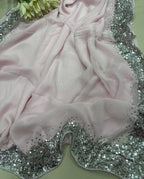 Pink Trendy Pure Georgette Sequins Work Saree - Luxurion World