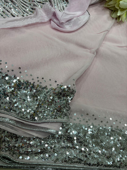 Pink Trendy Pure Georgette Sequins Work Saree - Luxurion World