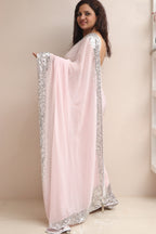 Pink Trendy Pure Georgette Sequins Work Saree - Luxurion World