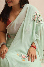 Sea Green Trendy Pure Georgette Sequins Work Saree - Luxurion World