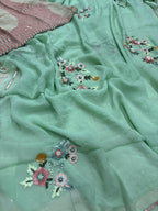Sea Green Trendy Pure Georgette Sequins Work Saree - Luxurion World