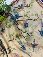 Pastel Crushed Tissue Silk Hand Embroidered Kantha And Cutdana Work Saree - Luxurion World