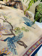 Pastel Crushed Tissue Silk Hand Embroidered Kantha And Cutdana Work Saree - Luxurion World