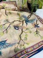 Pastel Crushed Tissue Silk Hand Embroidered Kantha And Cutdana Work Saree - Luxurion World