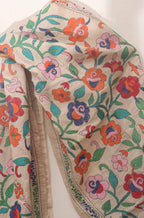 Off White Hand Embroidered Kantha Tussar Silk Stole - Luxurion World