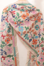 Off White Hand Embroidered Kantha Tussar Silk Stole - Luxurion World