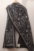 Black Hand Embroidered Kantha Pure Bangalore Silk Stole - Luxurion World