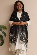Black Hand Embroidered Parsi Georgette Flower Design Stole - Luxurion World