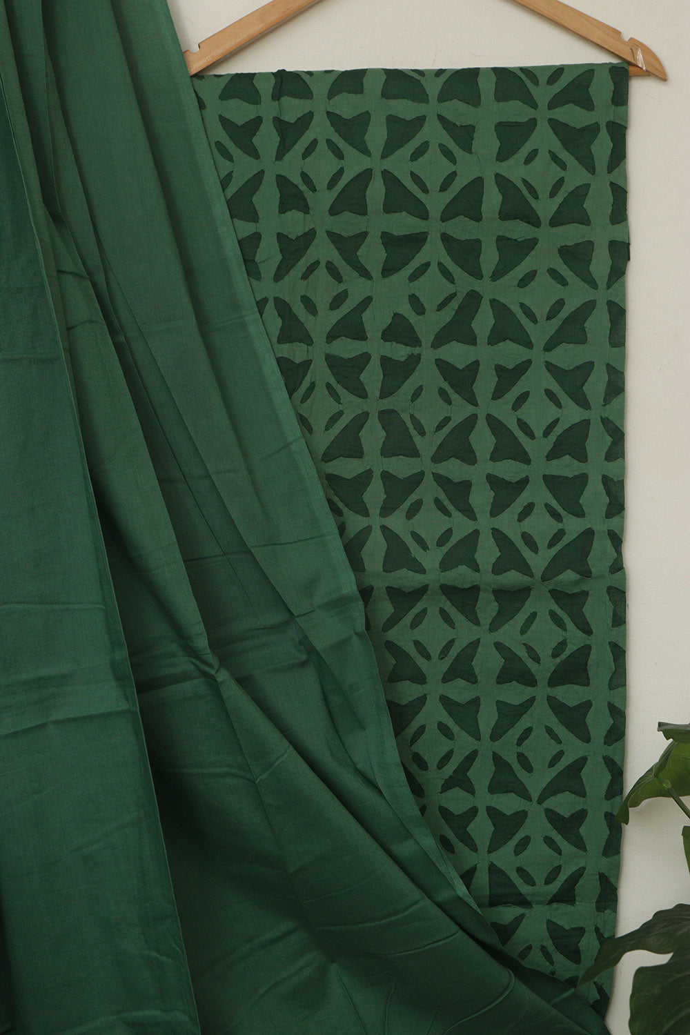Green Hand Applique Work Cotton Two Piece Unstitched Suit Set - Luxurion World