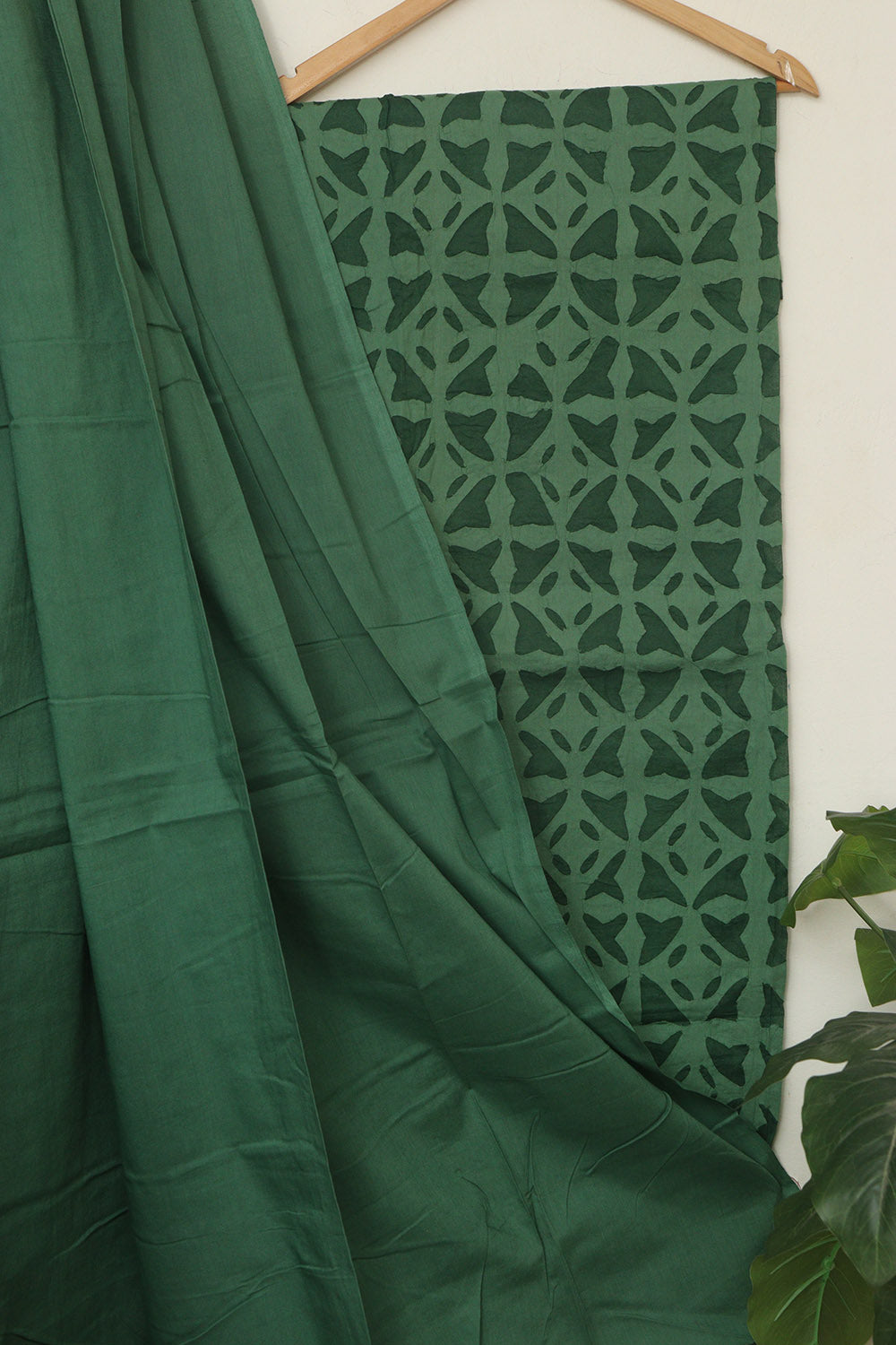 Green Hand Applique Work Cotton Two Piece Unstitched Suit Set - Luxurion World