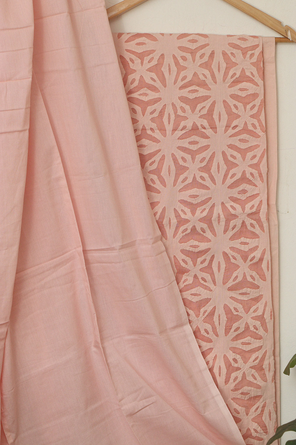 Peach Hand Applique Work Cotton Two Piece Unstitched Suit Set - Luxurion World