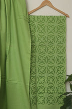 Green Hand Applique Work Cotton Two Piece Unstitched Suit Set - Luxurion World