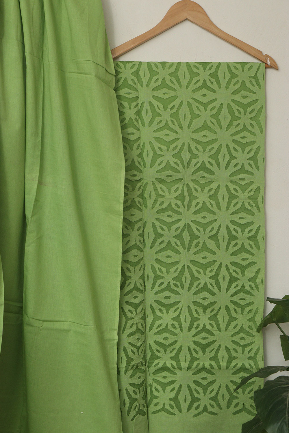 Green Hand Applique Work Cotton Two Piece Unstitched Suit Set - Luxurion World