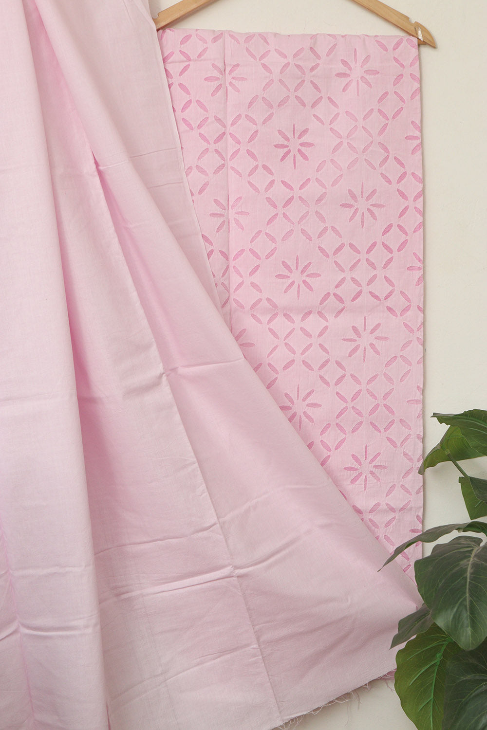 Pink Hand Applique Work Cotton Two Piece Unstitched Suit Set - Luxurion World
