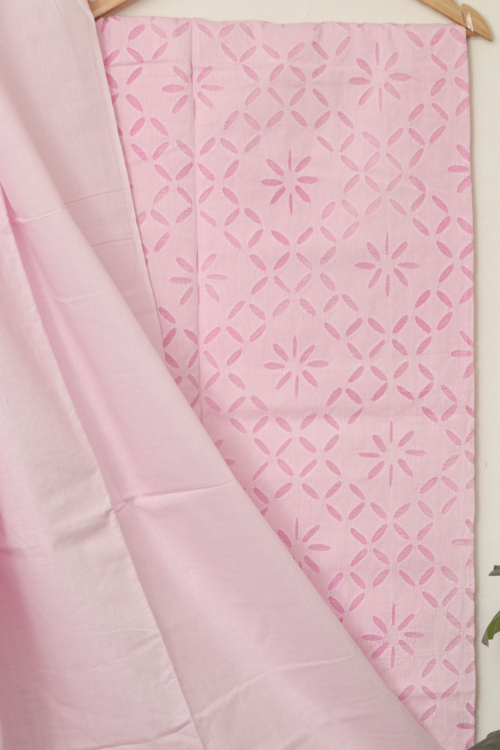Pink Hand Applique Work Cotton Two Piece Unstitched Suit Set - Luxurion World