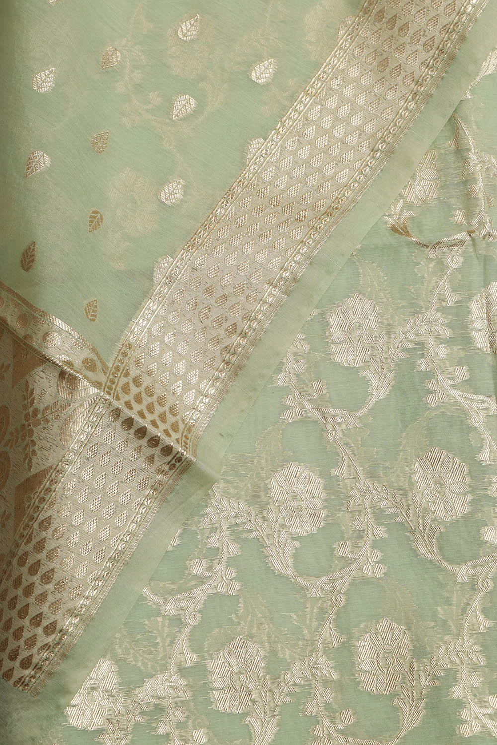 Exquisite Green Banarasi Chanderi Silk Three Piece Unstitched Suit Set - Luxurion World