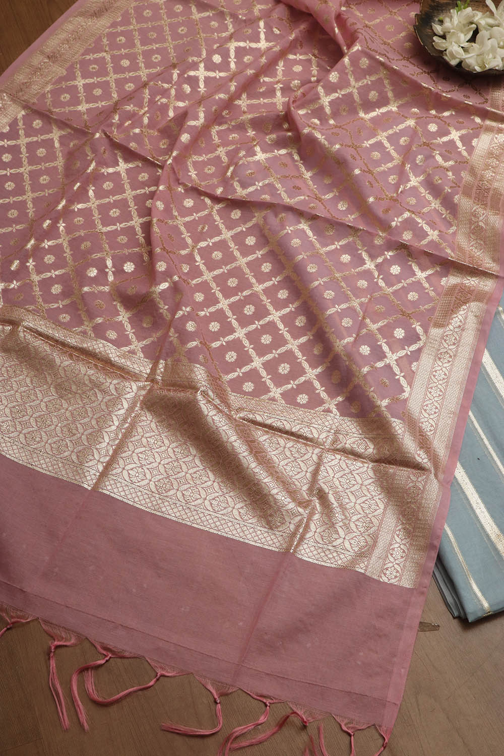 Exquisite Blue Banarasi Chanderi Silk Three Piece Unstitched Suit Set - Luxurion World