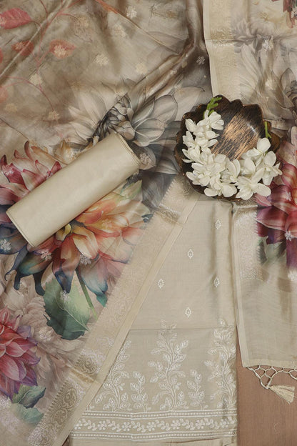 Pastel Digital Printed Chanderi Silk Embroidered Three Piece Suit Set - Luxurion World