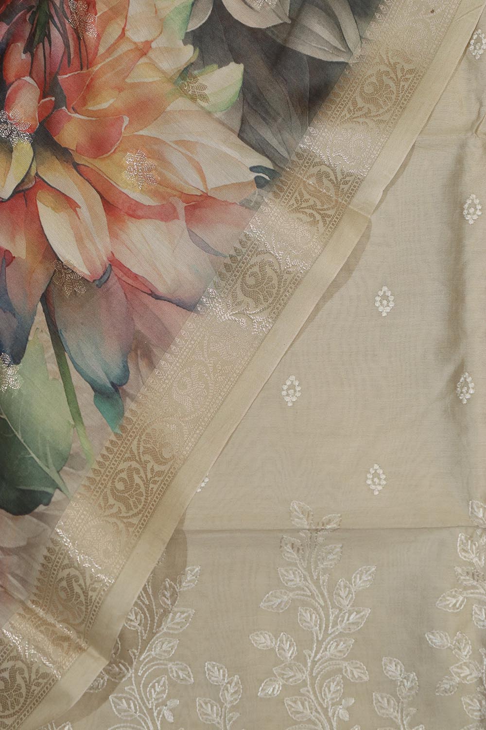 Pastel Digital Printed Chanderi Silk Embroidered Three Piece Suit Set - Luxurion World