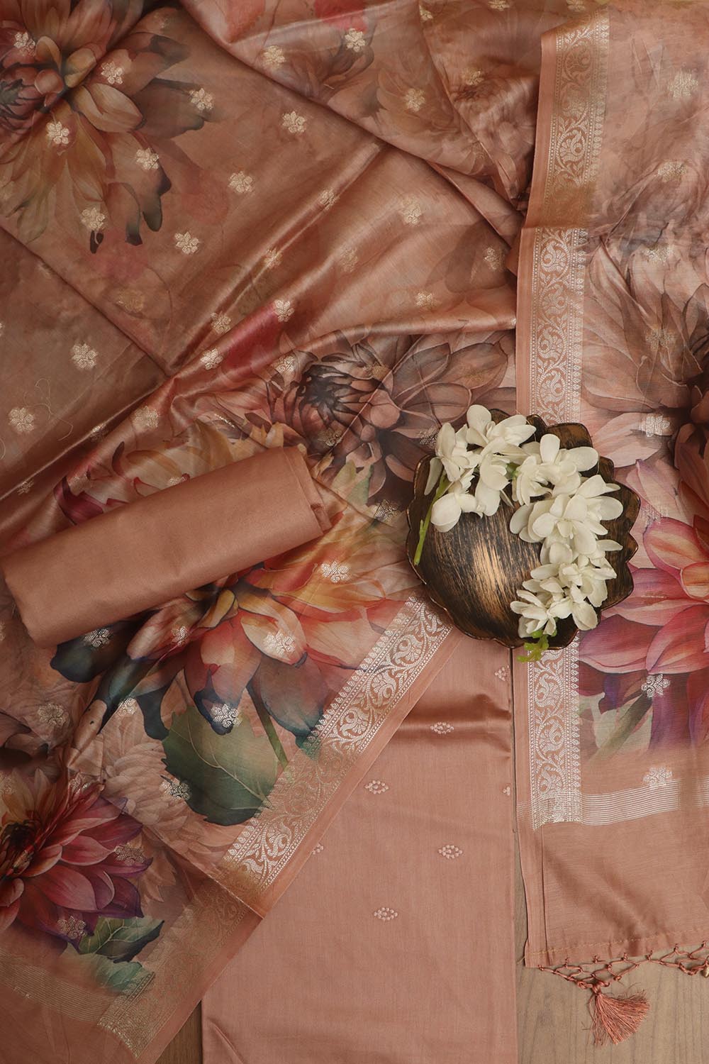 Orange Digital Printed Chanderi Silk Embroidered Three Piece Suit Set - Luxurion World