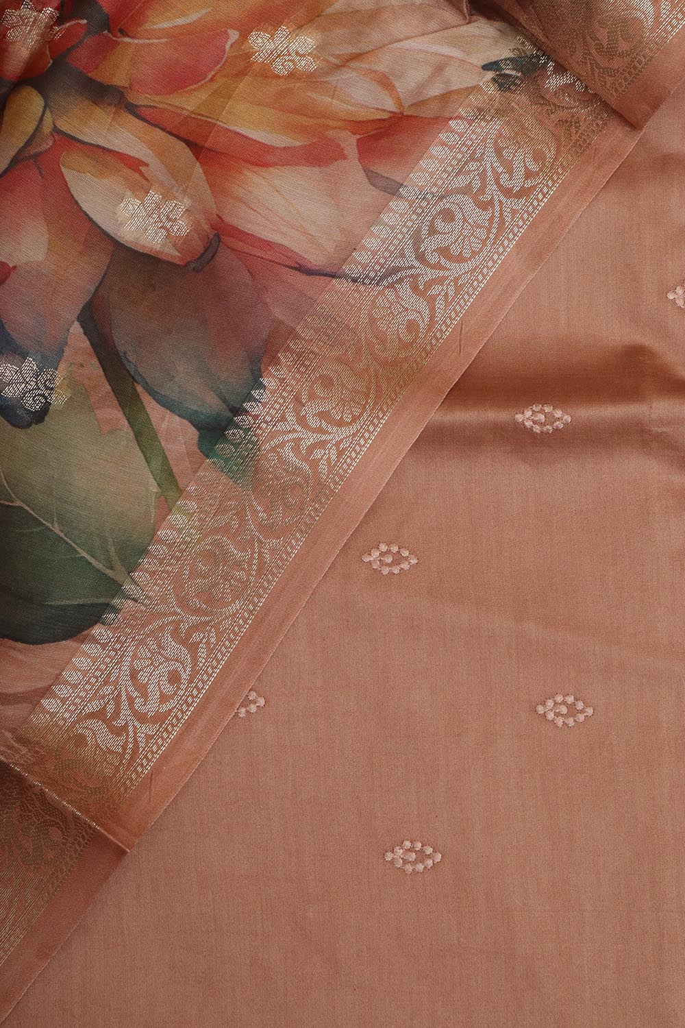 Orange Digital Printed Chanderi Silk Embroidered Three Piece Suit Set - Luxurion World