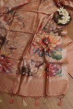 Orange Digital Printed Chanderi Silk Embroidered Three Piece Suit Set - Luxurion World