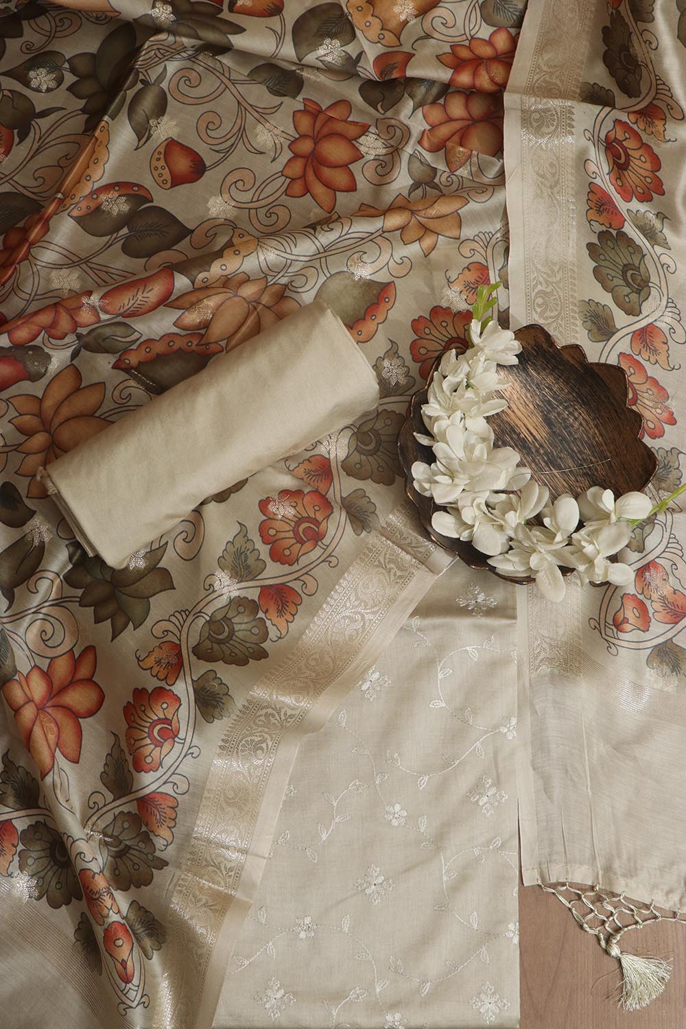 Pastel Digital Printed Chanderi Silk Embroidered Three Piece Suit Set - Luxurion World