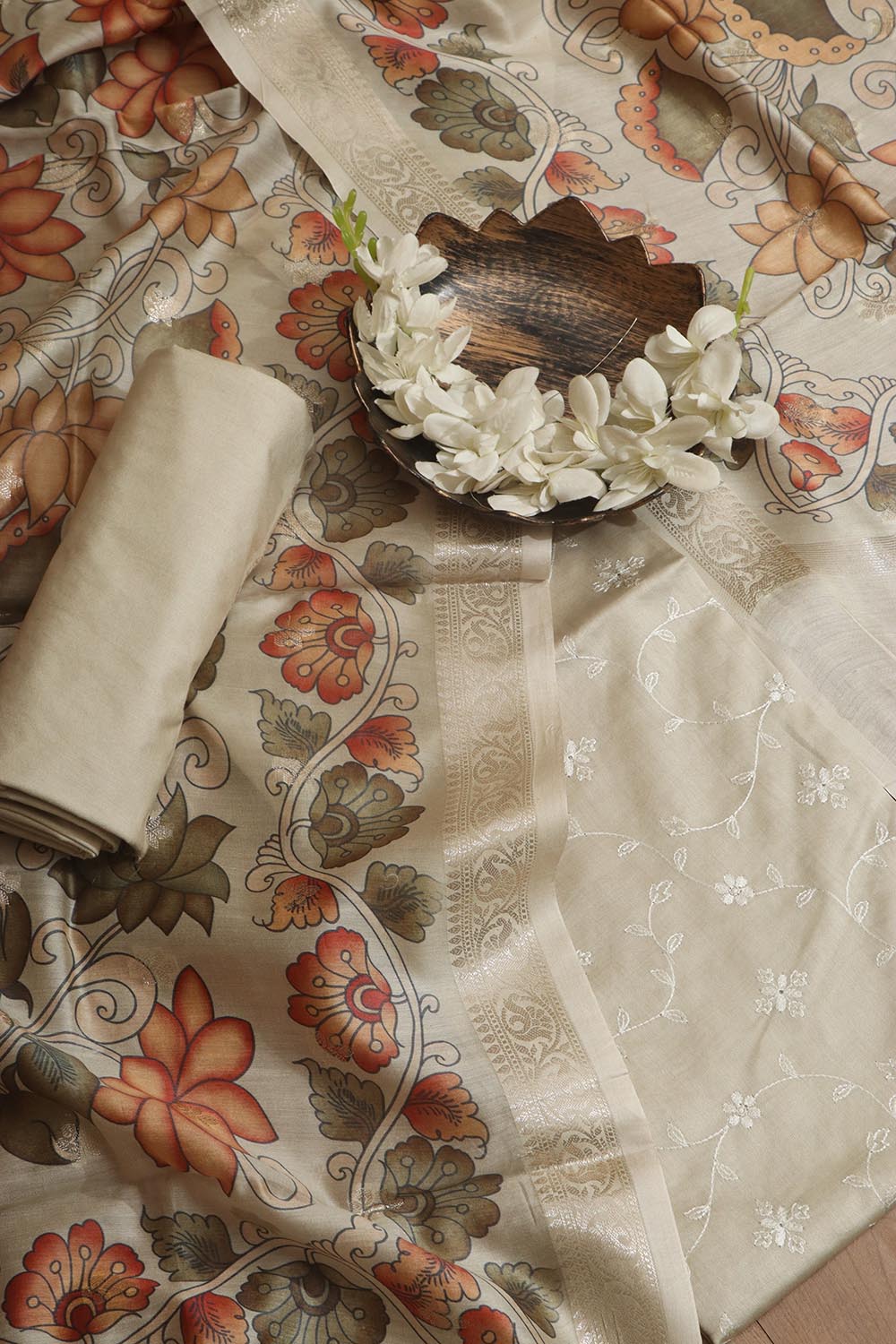 Pastel Digital Printed Chanderi Silk Embroidered Three Piece Suit Set - Luxurion World