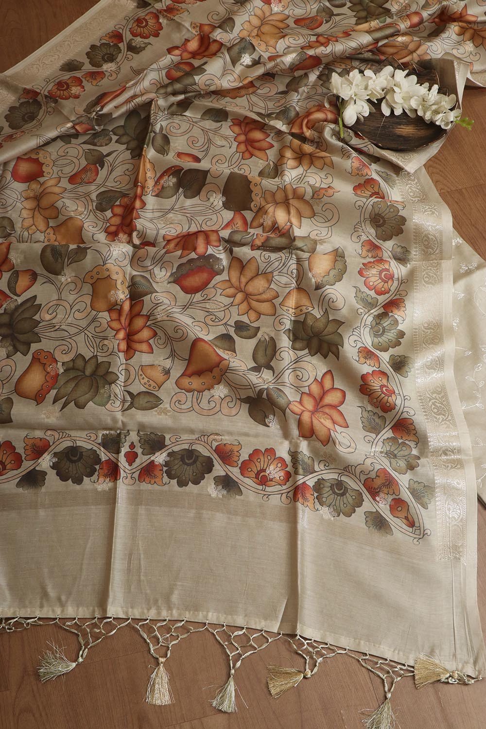 Pastel Digital Printed Chanderi Silk Embroidered Three Piece Suit Set - Luxurion World