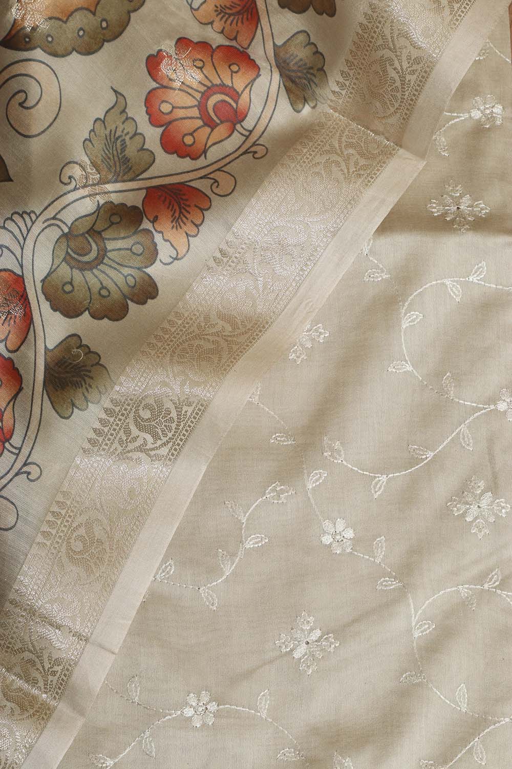 Pastel Digital Printed Chanderi Silk Embroidered Three Piece Suit Set - Luxurion World