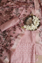 Stunning Pink Digital Printed Chanderi Silk Embroidered Three Piece Suit Set - Luxurion World