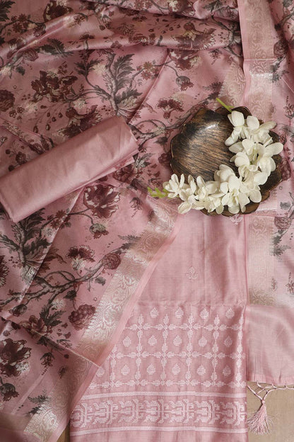 Stunning Pink Digital Printed Chanderi Silk Embroidered Three Piece Suit Set - Luxurion World