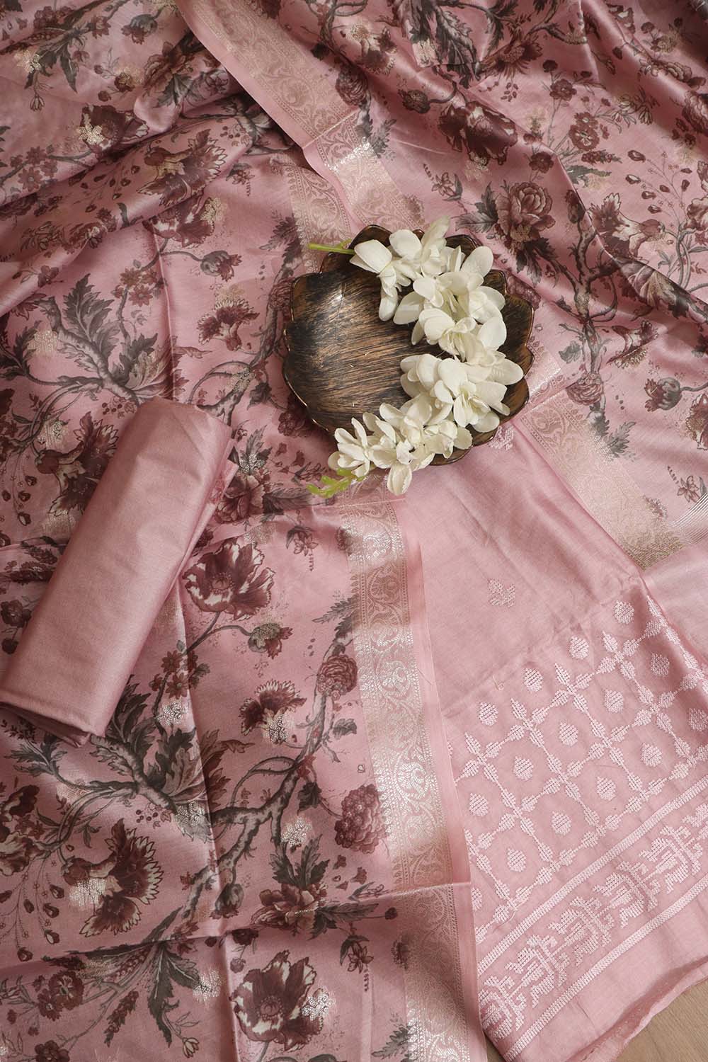 Stunning Pink Digital Printed Chanderi Silk Embroidered Three Piece Suit Set - Luxurion World