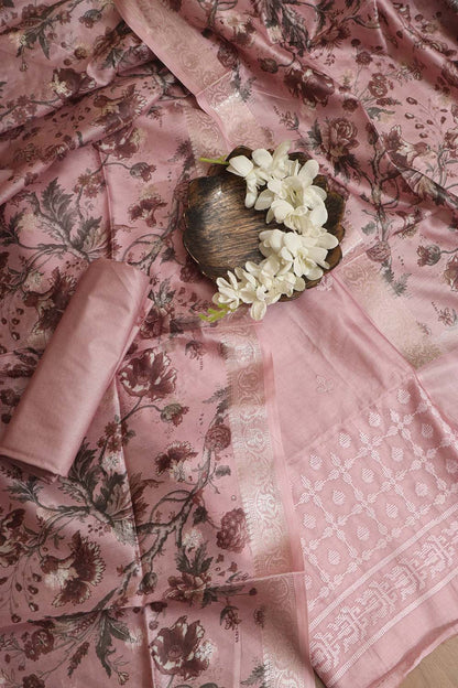 Stunning Pink Digital Printed Chanderi Silk Embroidered Three Piece Suit Set - Luxurion World