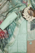 Blue Digital Printed Chanderi Silk Embroidered Three Piece Suit Set - Luxurion World