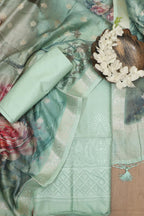 Blue Digital Printed Chanderi Silk Embroidered Three Piece Suit Set - Luxurion World