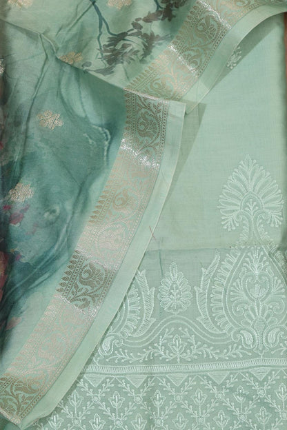 Blue Digital Printed Chanderi Silk Embroidered Three Piece Suit Set - Luxurion World