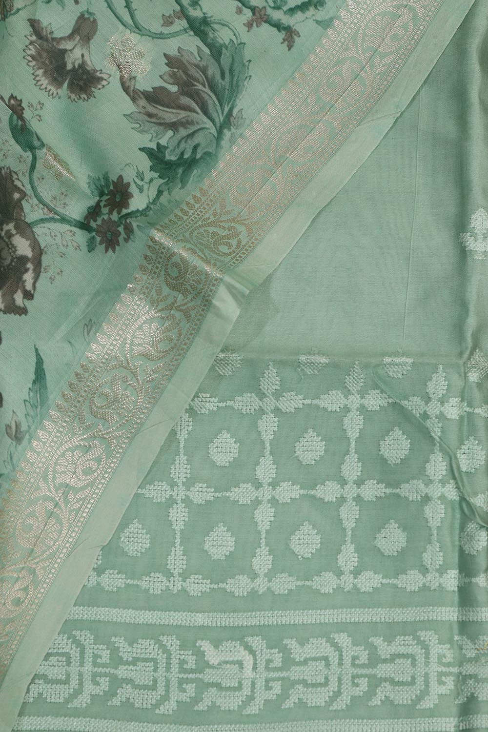 Blue Digital Printed Chanderi Silk Embroidered Three Piece Suit Set - Luxurion World