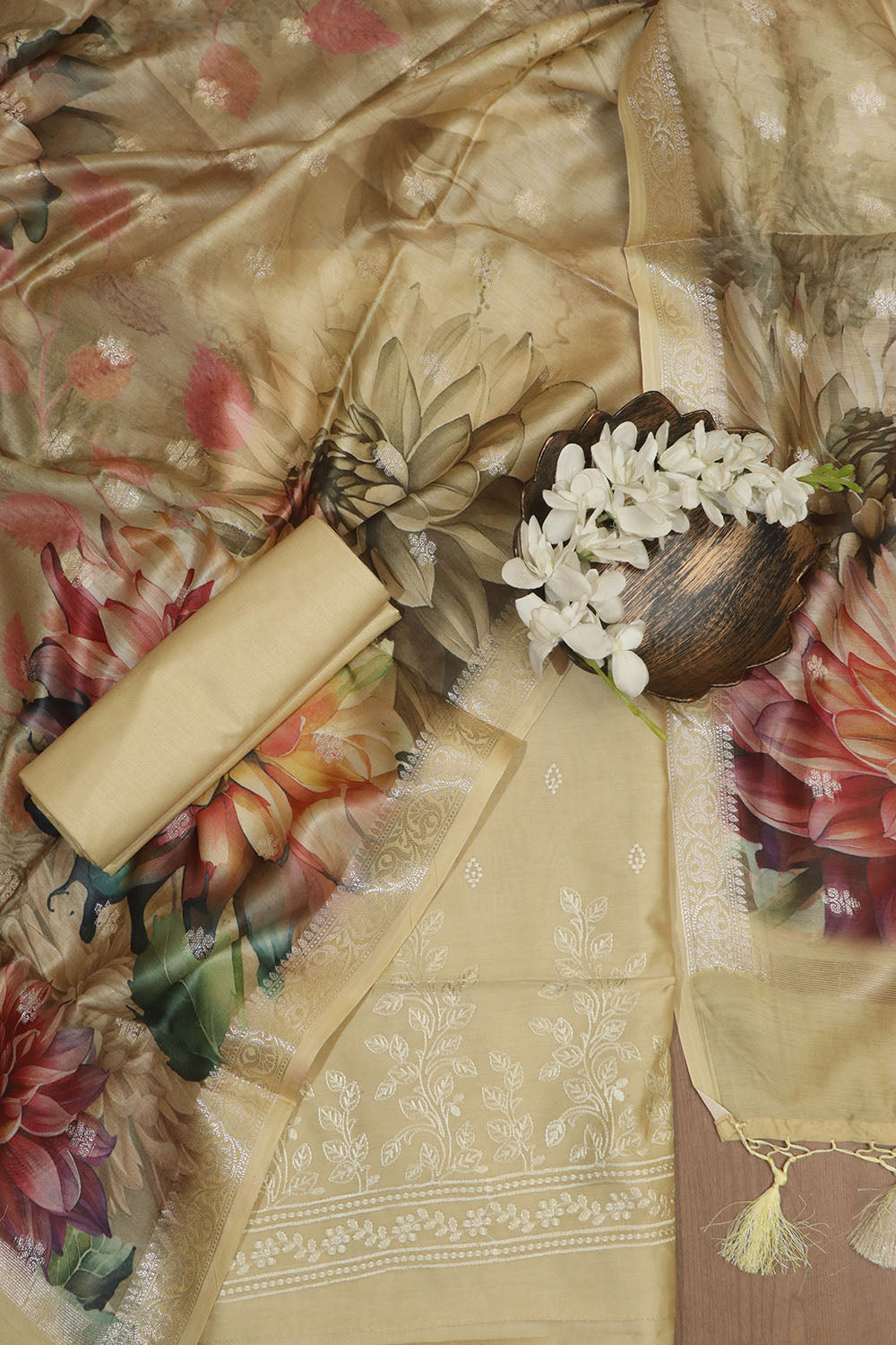 Yellow Digital Printed Chanderi Silk Embroidered Three Piece Suit Set - Luxurion World