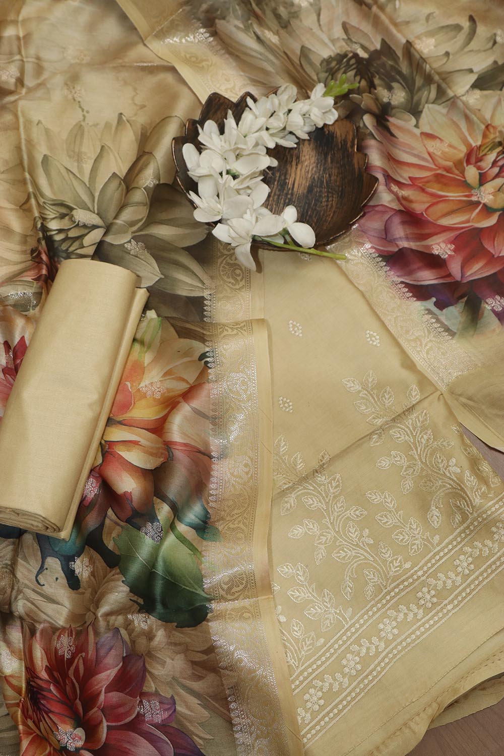 Yellow Digital Printed Chanderi Silk Embroidered Three Piece Suit Set - Luxurion World