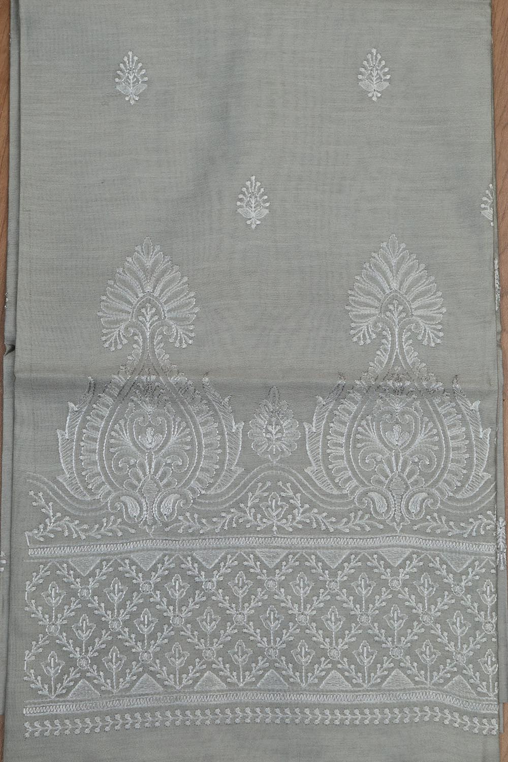 Grey Digital Printed Chanderi Silk Embroidered Three Piece Suit Set - Luxurion World