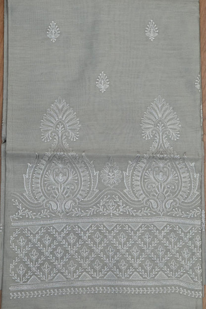 Grey Digital Printed Chanderi Silk Embroidered Three Piece Suit Set - Luxurion World