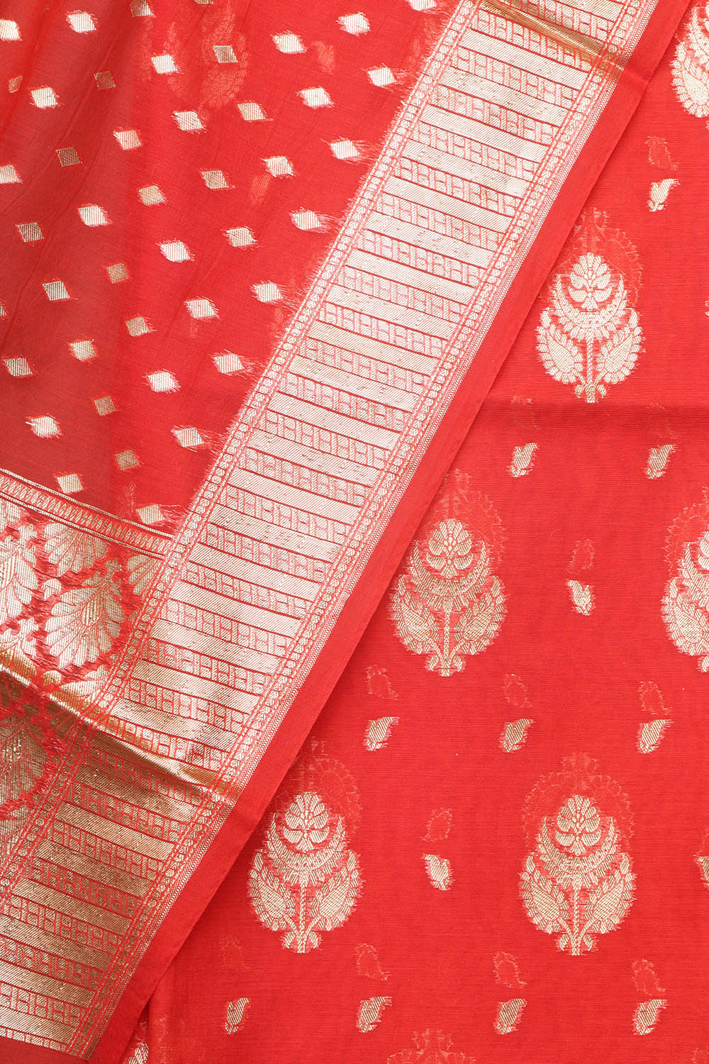 Exquisite Red Banarasi Chanderi Silk Three Piece Unstitched Suit Set - Luxurion World